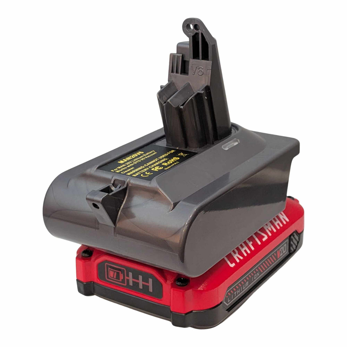 Craftsman 20V to Dyson V6 battery adapter: Battery on Adapter, Right