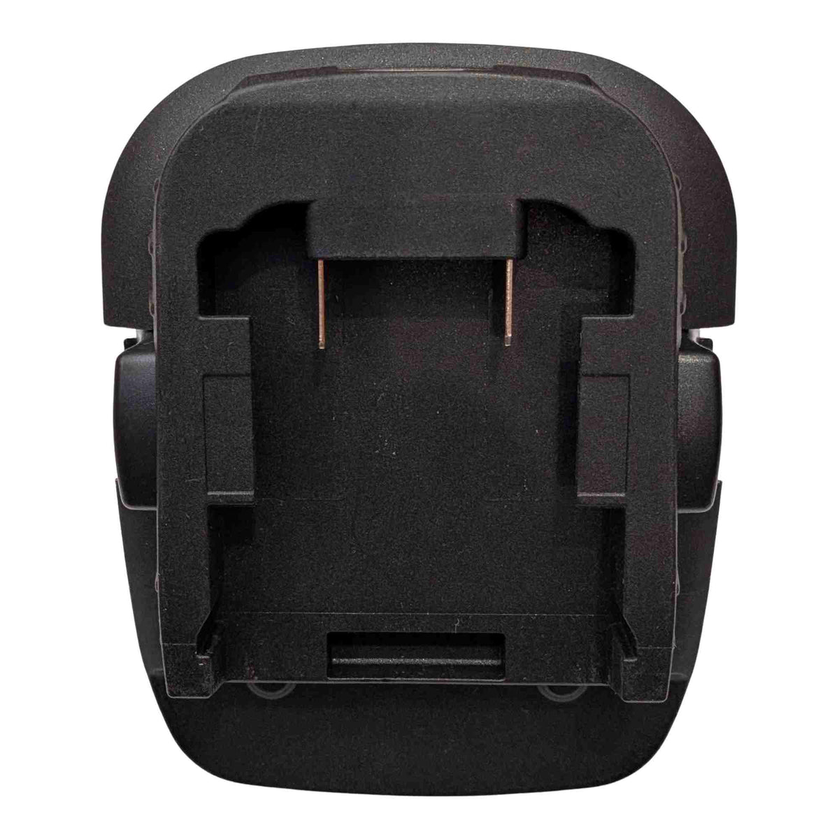 Milwaukee M18 to DeWalt 18V Ni-Cd battery adapter - battery-side connection, rails and twin copper terminal blades
