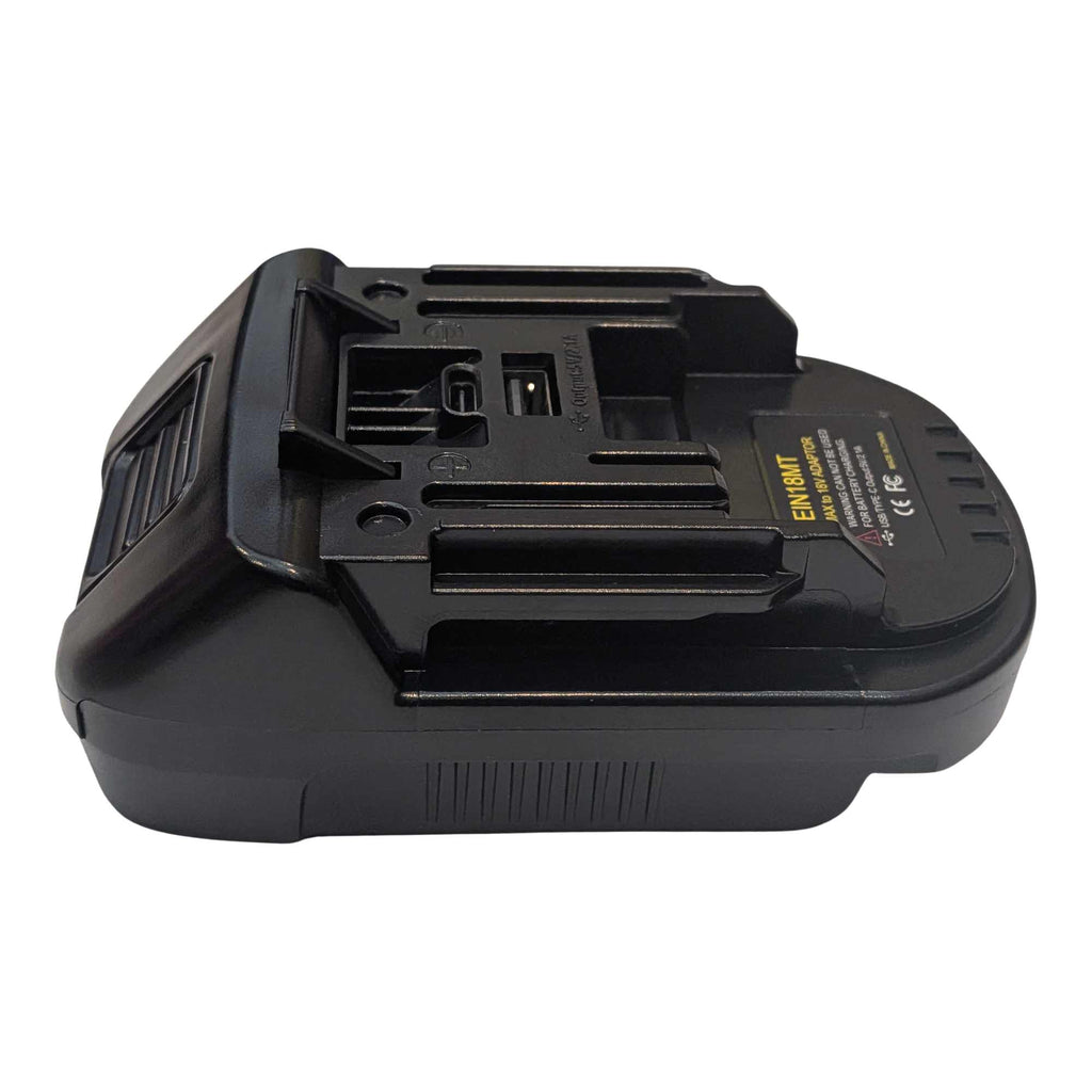 Ozito 18V PXC to RIDGID Plumbing battery adapter - side view showing the RIDGID tool-side connection and the body profile