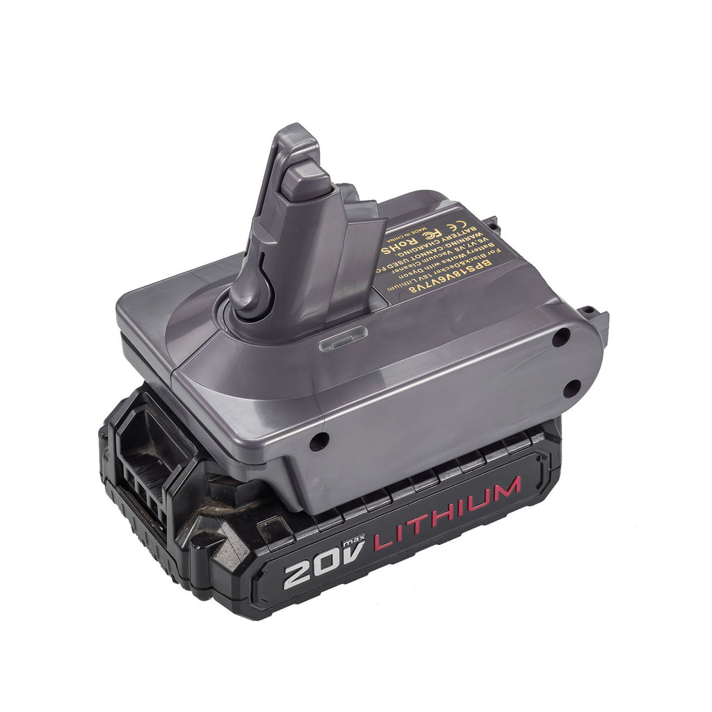 Porter Cable 20V to Dyson V7 battery adapter - fitted to the Porter Cable 20V battery, Dyson tool-side stem upward