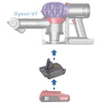 Porter Cable 20V to Dyson V7 battery adapter - compatibility diagram showing battery, adapter and cordless stick vacuum